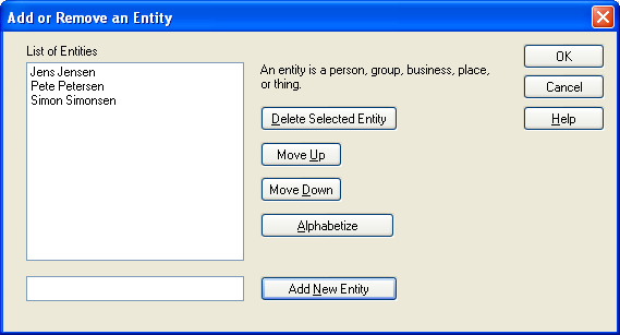 Adding or Removing an Entity Dialog Box