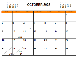 Small Picture of a October 2022 Calendar