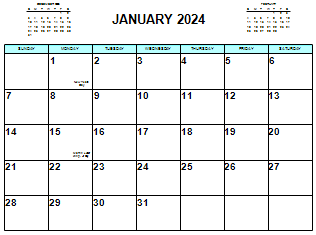Small Picture of a January 2024 Calendar