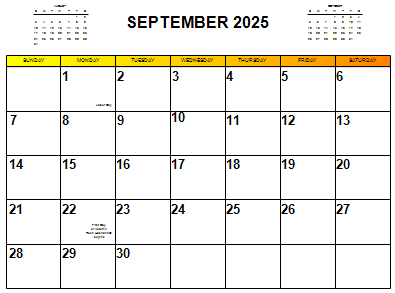 Small Picture of a September 2025 Calendar